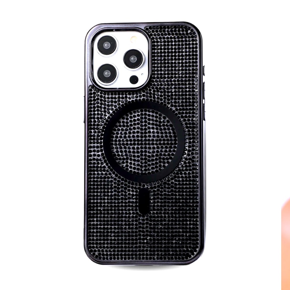 LuxyLemon Black Crystal Glam MagSafe Phone Case, iPhone 14 Pro